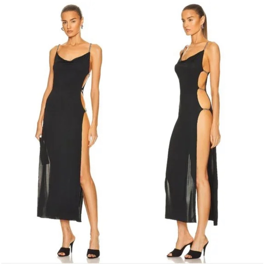 Agent Provocateur Black Kazzia Cover Up Maxi Slip Dress Black & Silver Chain XS
